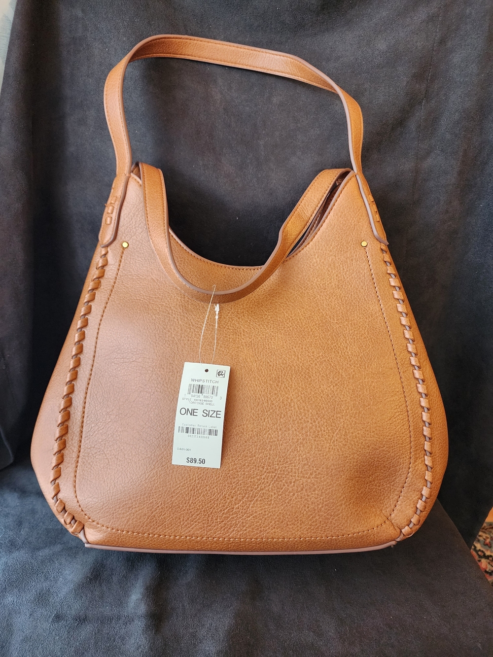 NWT Style & Co Whip-Stitch Soft 4-Poster Tote Bag Tortoise Shell Brown Hobo